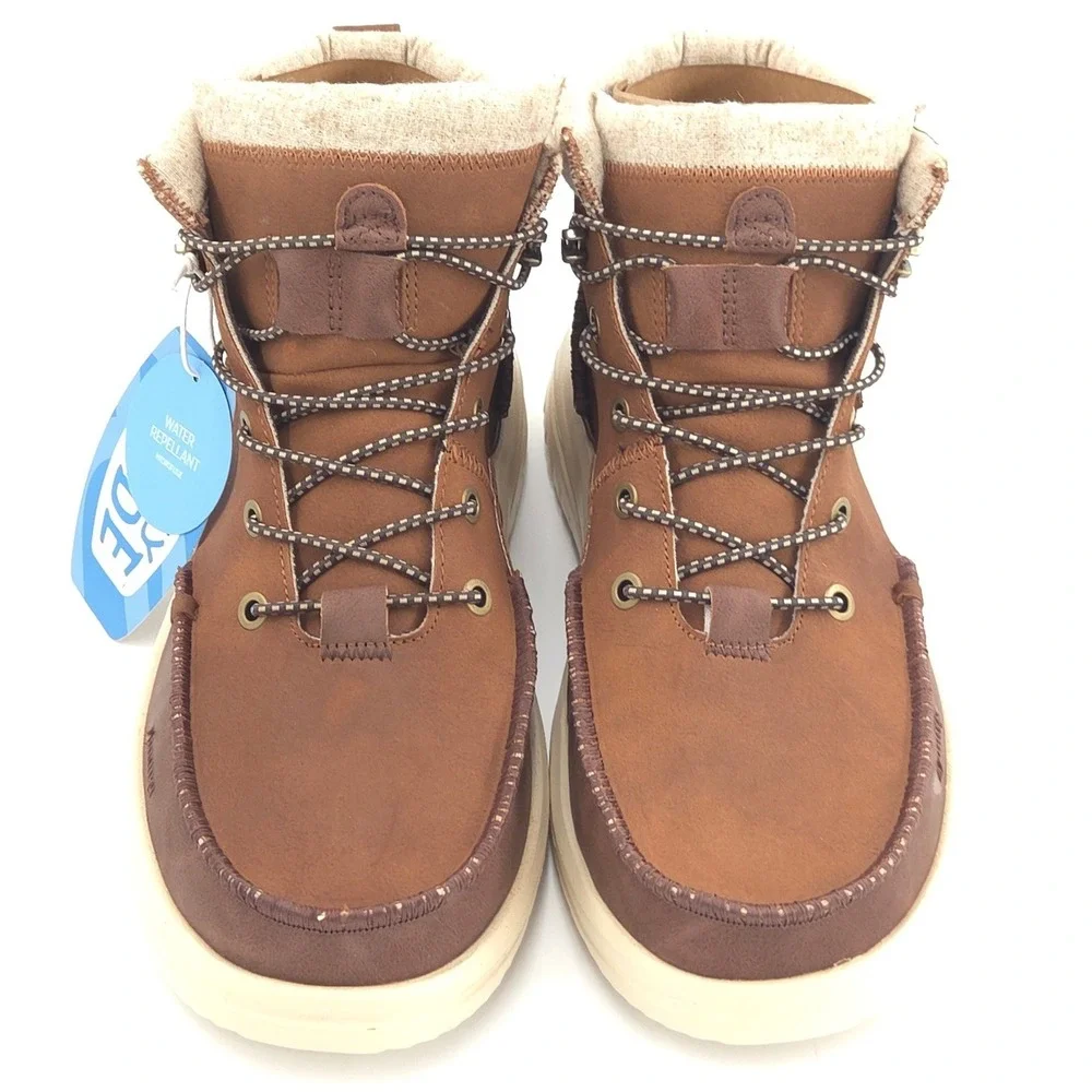 Hey Dude Bradley Classic Tumbled Boots Mens 9 Cognac Brown Water Repellent NEW